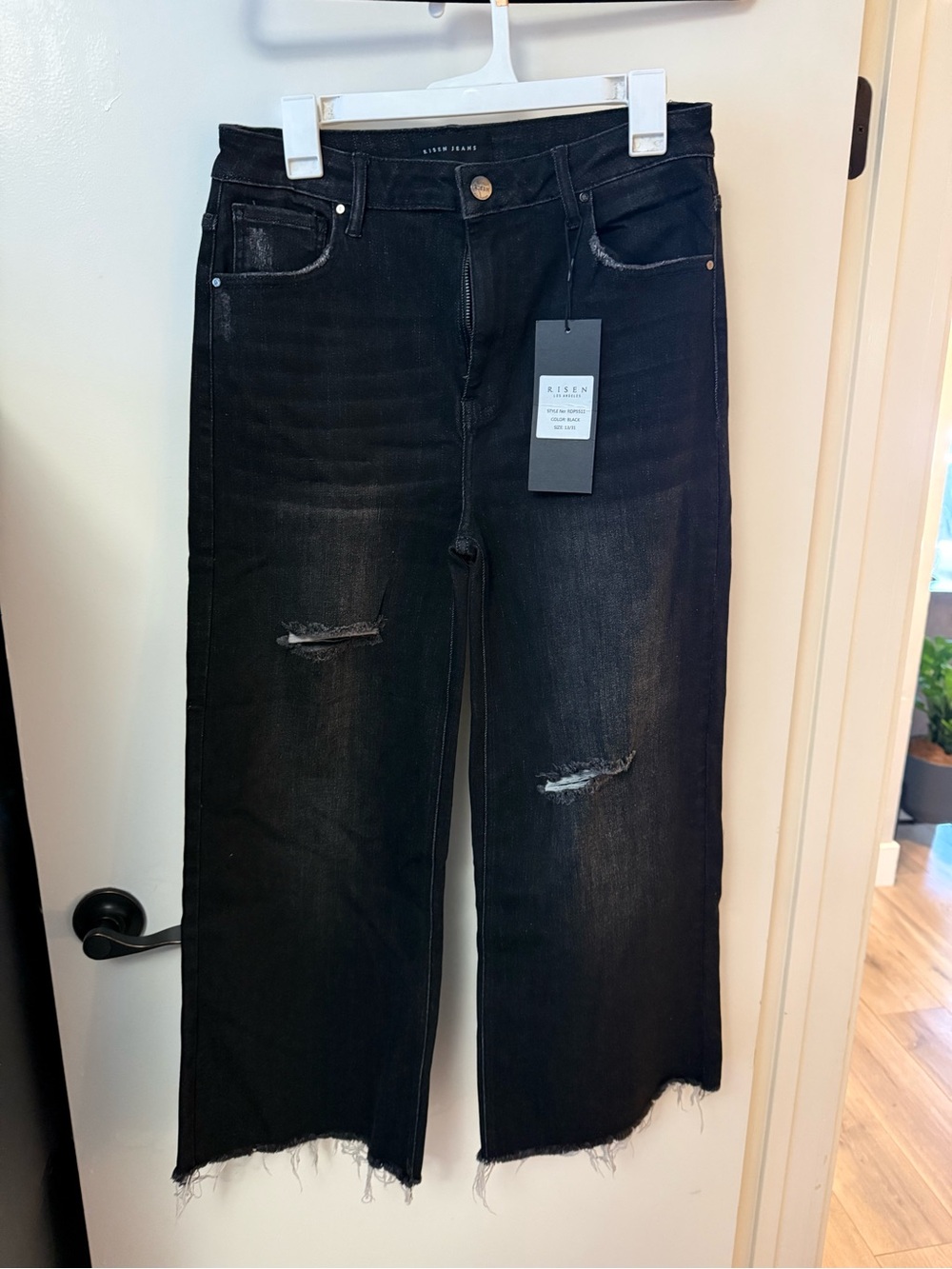 Risen Black Distressed Wide-Leg Jeans - Women